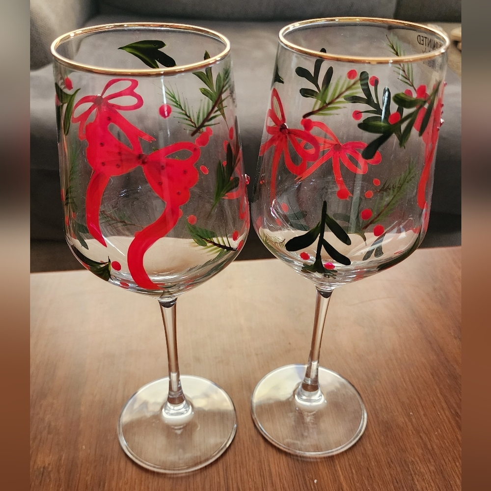 Festive Red and Green Wine Glasses